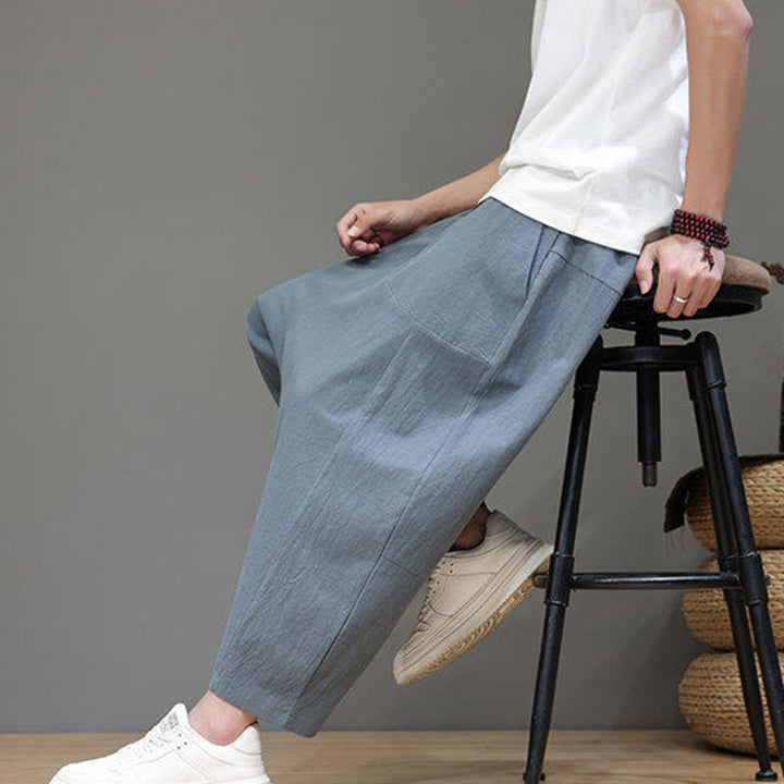 Pantaloni da uomo in cotone con elastico in vita, gamba larga, con coulisse, modello Buddha Stones, casual, tinta unita, cavallo basso, tasche