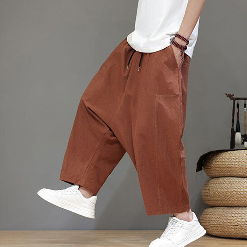 Pantaloni da uomo in cotone con elastico in vita, gamba larga, con coulisse, modello Buddha Stones, casual, tinta unita, cavallo basso, tasche