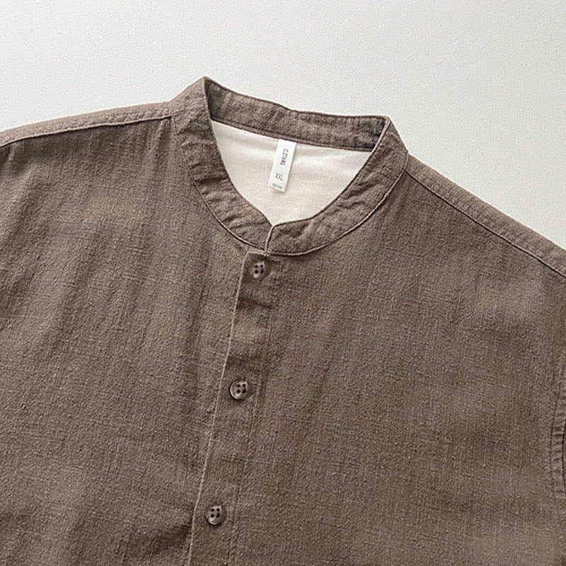 Camicia da uomo in cotone e lino ramiè casual tinta unita Buddha Stones con tasche