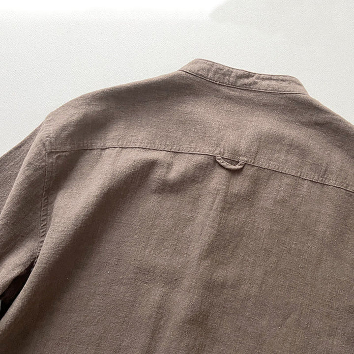 Camicia da uomo in cotone e lino ramiè casual tinta unita Buddha Stones con tasche - image 12