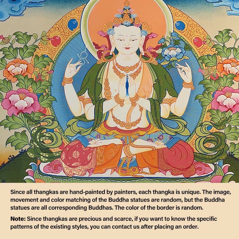 Buddha Stones, pittura tibetana Thangka, Dio giallo della ricchezza, Tara verde, Avalokitesvara, decorazione fatta a mano, scatola cieca (stile casuale) - 27,56*21,6 pollici/70*55 cm Avalokitesvara a quattro braccia (stile Thangka casuale, contattare il servizio clienti per visualizzare gli stili disponibili) - image 13