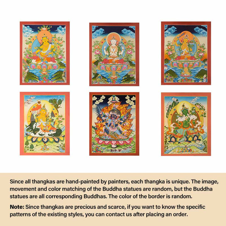 Buddha Stones, pittura tibetana Thangka, Dio giallo della ricchezza, Tara verde, Avalokitesvara, decorazione fatta a mano, scatola cieca (stile casuale)
