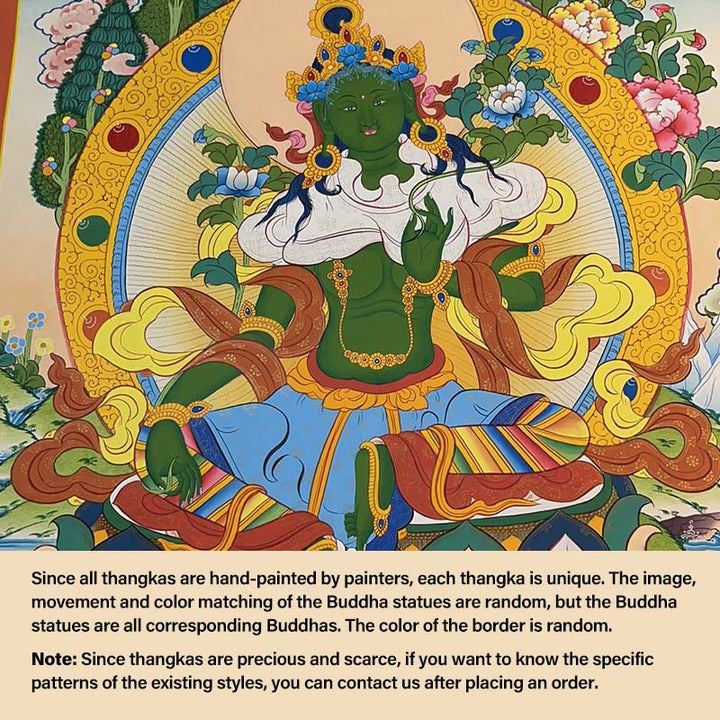 Buddha Stones, pittura tibetana Thangka, Dio giallo della ricchezza, Tara verde, Avalokitesvara, decorazione fatta a mano, scatola cieca (stile casuale) - Tara verde 27,56*21,6 pollici/70*55 cm (stile Thangka casuale, contattare il servizio clienti per visualizzare gli stili disponibili) - image 7