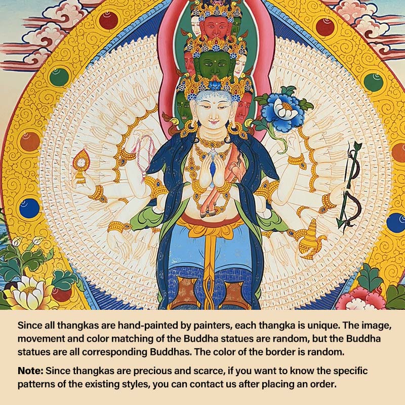 Buddha Stones, pittura tibetana Thangka, Dio giallo della ricchezza, Tara verde, Avalokitesvara, decorazione fatta a mano, scatola cieca (stile casuale) - 27,56*21,6 pollici/70*55 cm Avalokitesvara dalle mille braccia (stile Thangka casuale, contattare il servizio clienti per visualizzare gli stili disponibili) - image 5