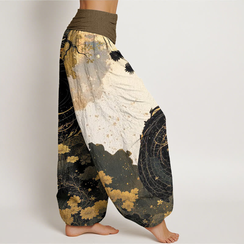 Pantaloni harem da donna con elastico in vita, in cotone, casual, con motivo drago e albero antico, motivo Buddha Stones - image 1