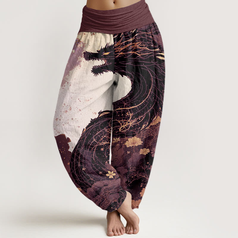 Pantaloni harem da donna con elastico in vita, in cotone, casual, con motivo drago e albero antico, motivo Buddha Stones - Marrone rosato - US22, UK/AU26, EU54 (6XL) - image 4