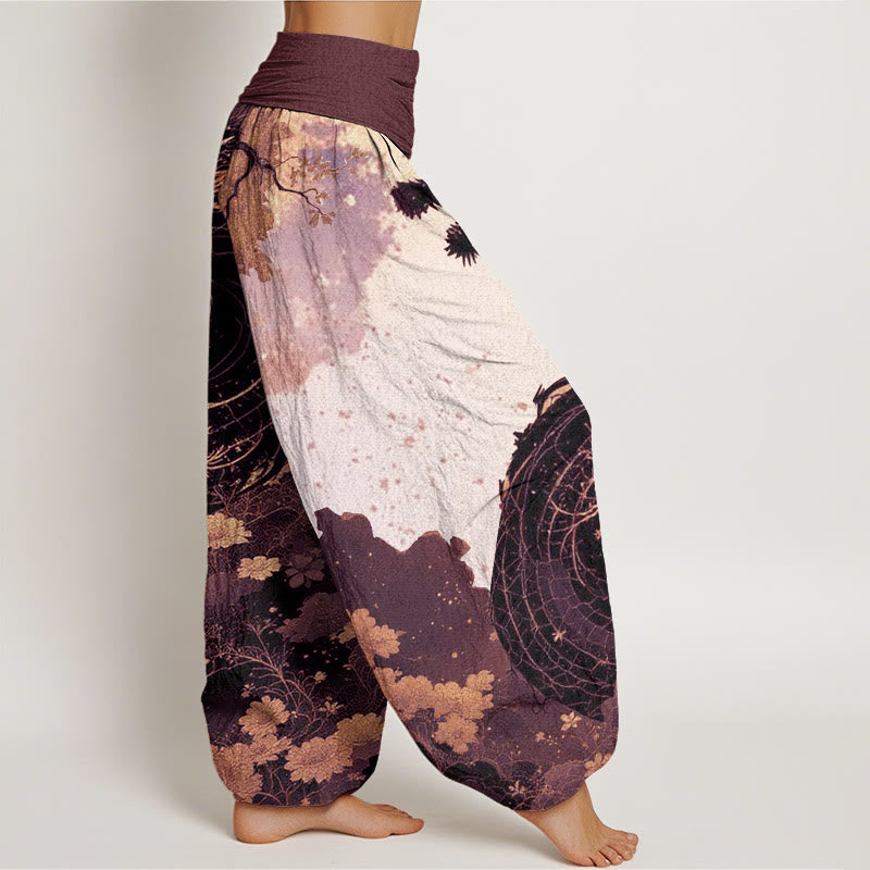 Pantaloni harem da donna con elastico in vita, in cotone, casual, con motivo drago e albero antico, motivo Buddha Stones - image 5