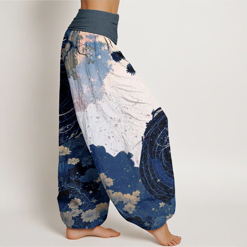 Pantaloni harem da donna con elastico in vita, in cotone, casual, con motivo drago e albero antico, motivo Buddha Stones - image 8