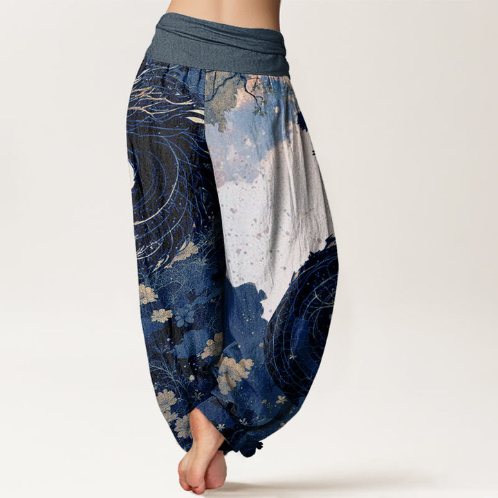 Pantaloni harem da donna con elastico in vita, in cotone, casual, con motivo drago e albero antico, motivo Buddha Stones - image 9