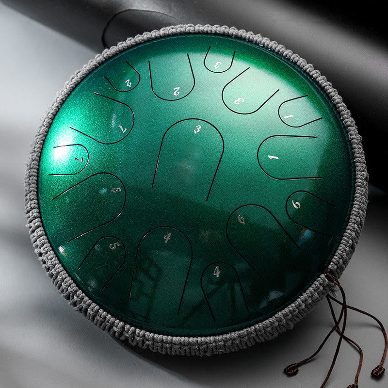 Kit di percussioni per la meditazione di consapevolezza, tamburo in acciaio con lingua in pietre Buddha Stones, 15 note, 14 pollici - image 1