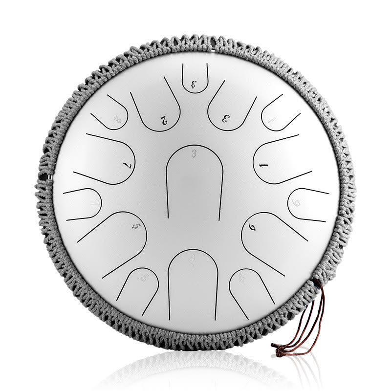 Kit di percussioni per la meditazione di consapevolezza, tamburo in acciaio con lingua in pietre Buddha Stones, 15 note, 14 pollici