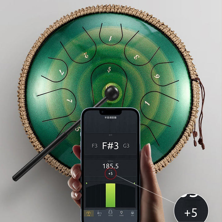 Kit di percussioni per la meditazione di consapevolezza, tamburo in acciaio con lingua in pietre Buddha Stones, 15 note, 14 pollici - image 3