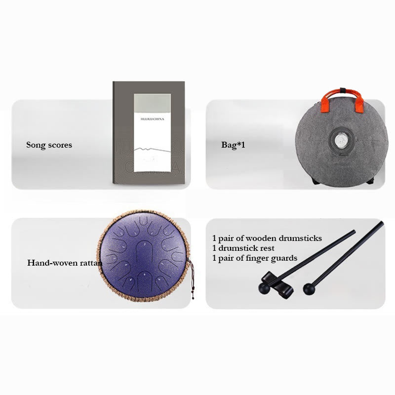 Kit di percussioni per la meditazione di consapevolezza, tamburo in acciaio con lingua in pietre Buddha Stones, 15 note, 14 pollici