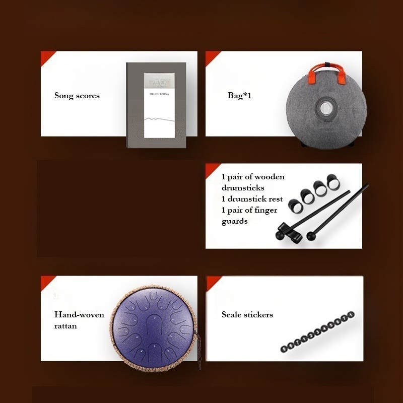 Kit di percussioni per la meditazione di consapevolezza, tamburo in acciaio con lingua in pietre Buddha Stones, 15 note, 14 pollici