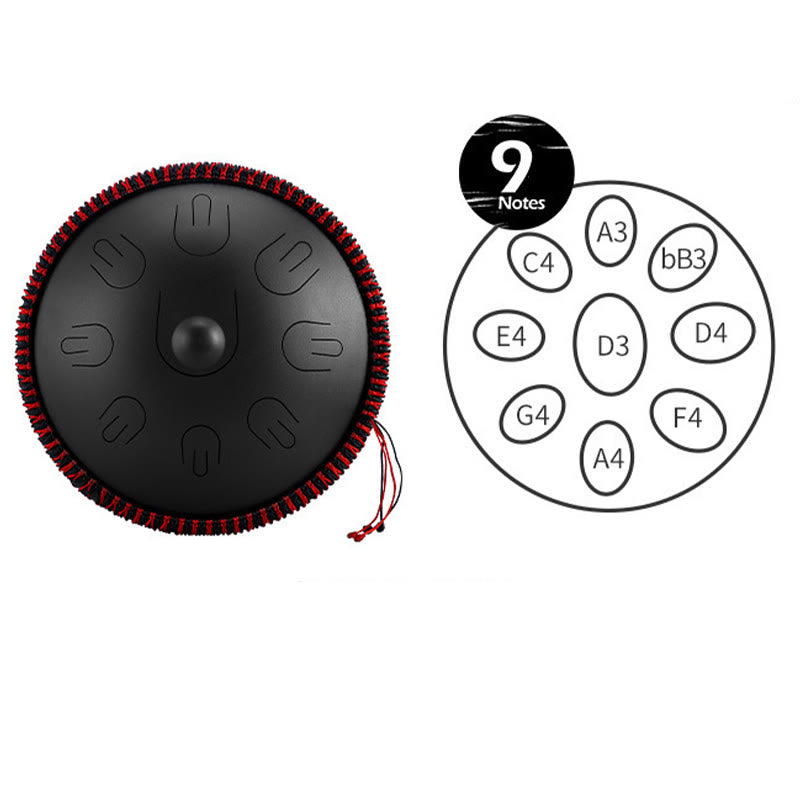 Kit per meditazione yoga con tamburo in acciaio Buddha Stones, 9 note, strumento handpan da 15 pollici
