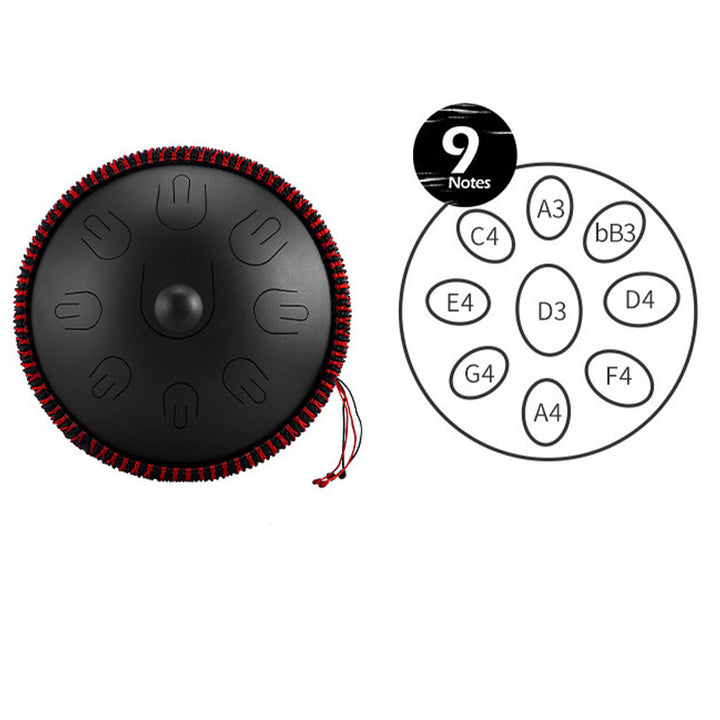 Kit per meditazione yoga con tamburo in acciaio Buddha Stones, 9 note, strumento handpan da 15 pollici