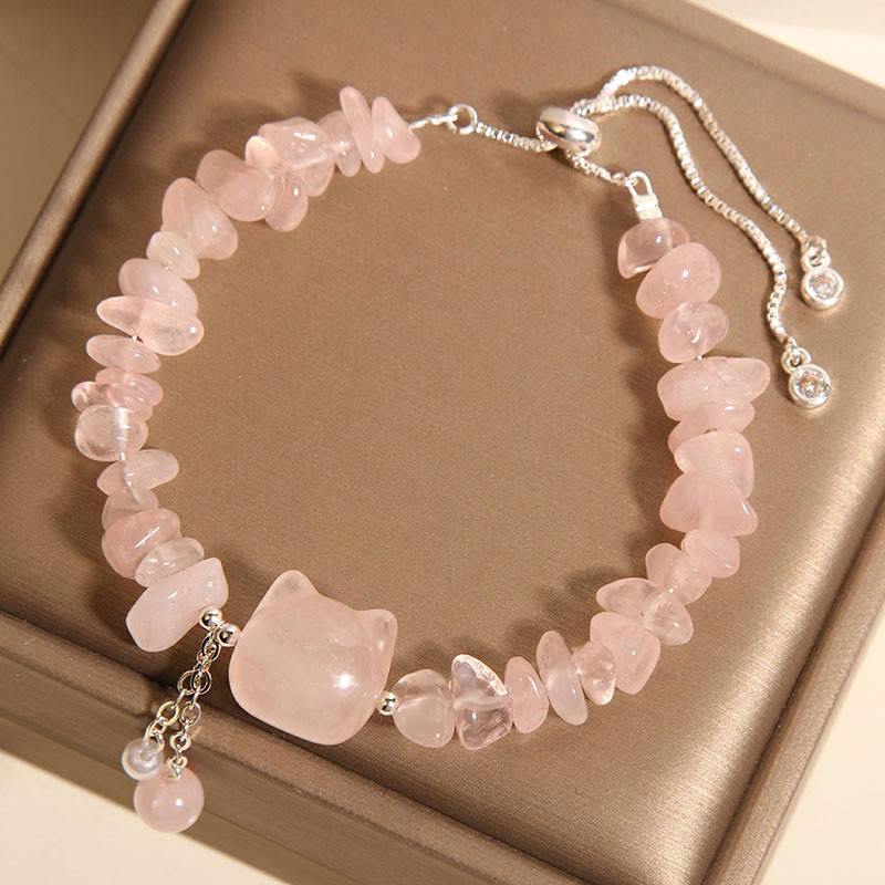 Braccialetto rilassante a forma di testa di gatto in agata rosa naturale e cristallo Buddha Stones - image 2