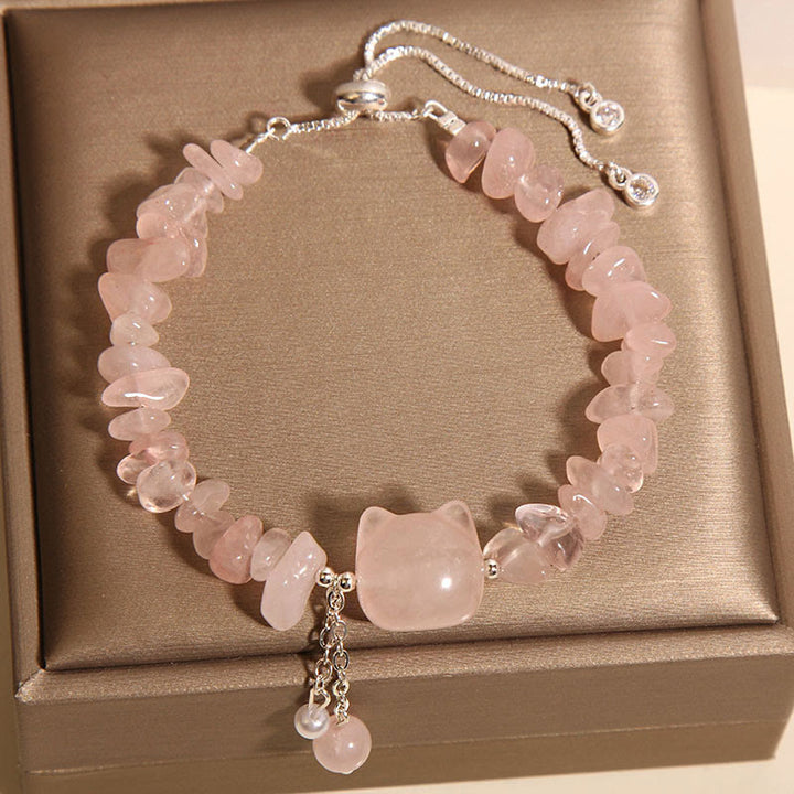 Braccialetto rilassante a forma di testa di gatto in agata rosa naturale e cristallo Buddha Stones - image 3