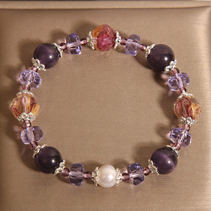 Bracciale Buddha Stones con perle di cristallo di ametista naturale e pietre positive