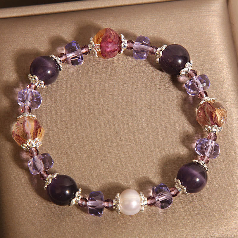 Bracciale Buddha Stones con perle di cristallo di ametista naturale e pietre positive