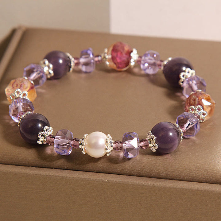 Bracciale Buddha Stones con perle di cristallo di ametista naturale e pietre positive