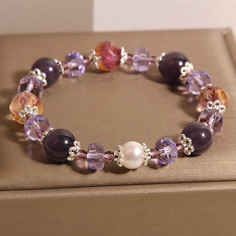 Bracciale Buddha Stones con perle di cristallo di ametista naturale e pietre positive
