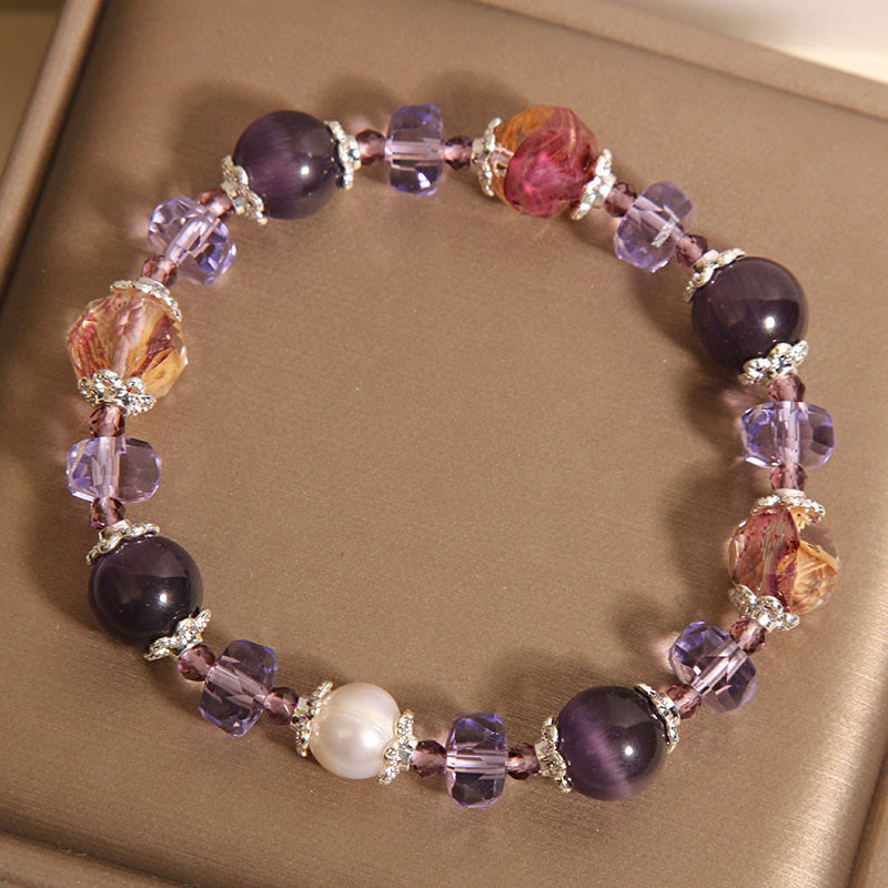 Bracciale Buddha Stones con perle di cristallo di ametista naturale e pietre positive