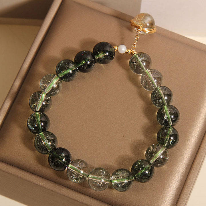Braccialetto portafortuna in cristallo fantasma verde naturale Buddha Stones