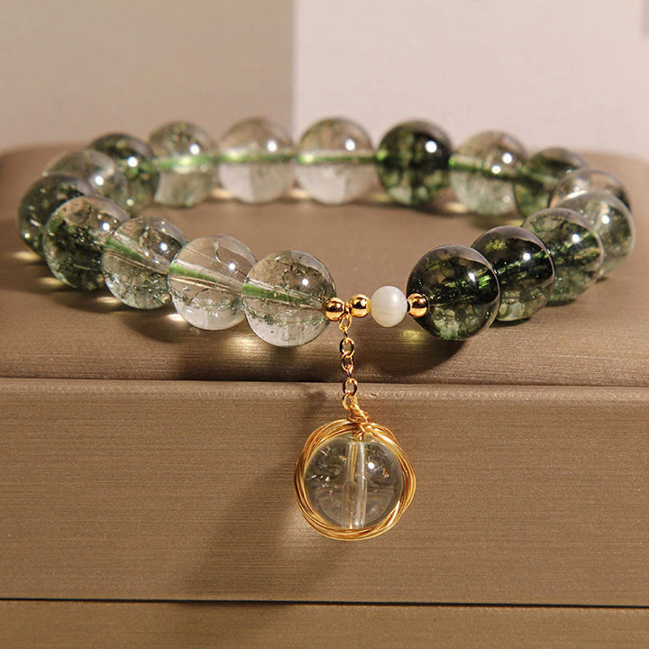 Braccialetto portafortuna in cristallo fantasma verde naturale Buddha Stones