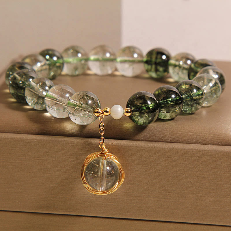 Braccialetto portafortuna in cristallo fantasma verde naturale Buddha Stones