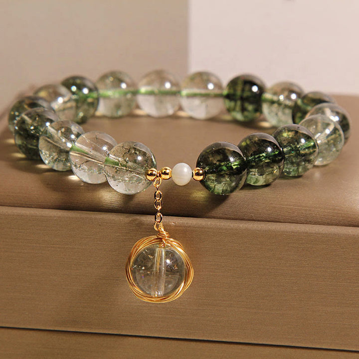 Braccialetto portafortuna in cristallo fantasma verde naturale Buddha Stones