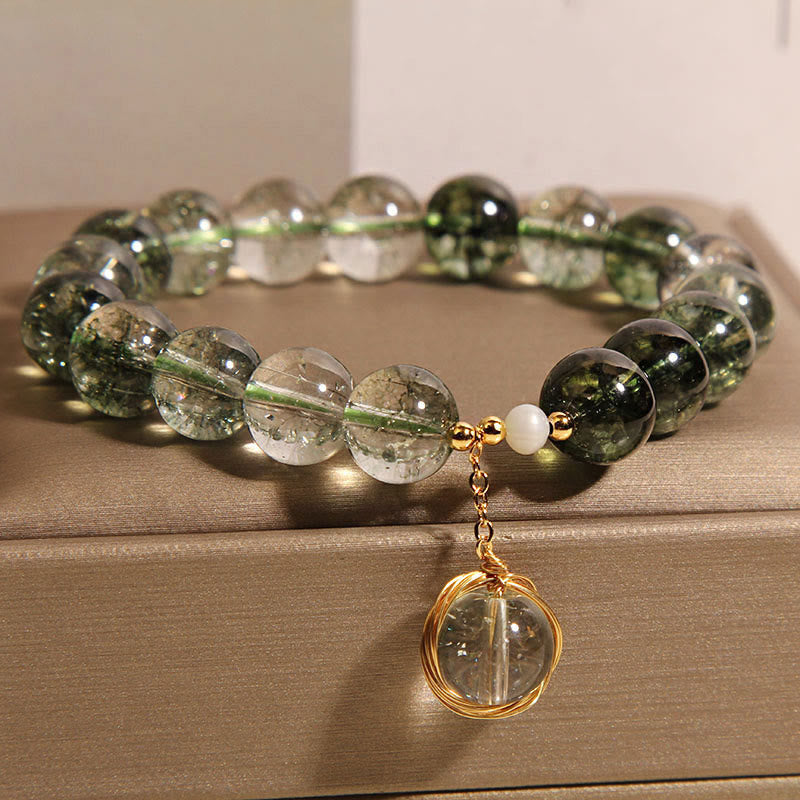 Braccialetto portafortuna in cristallo fantasma verde naturale Buddha Stones