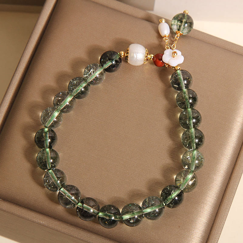 Bracciale Buddha Stones con perla fantasma verde naturale e fiore positivo