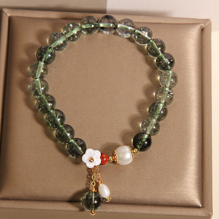 Bracciale Buddha Stones con perla fantasma verde naturale e fiore positivo