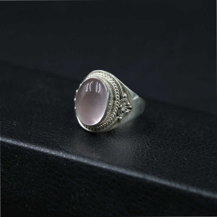 Anello regolabile in argento sterling 925 con quarzo rosa naturale fatto a mano, energia amorevole, Buddha Stones