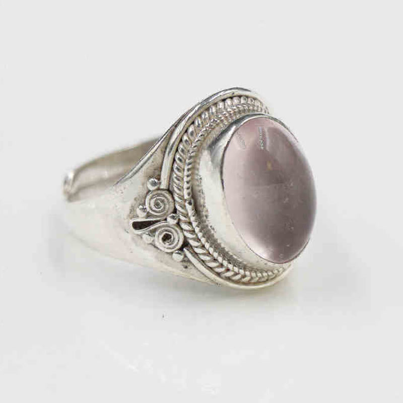 Anello regolabile in argento sterling 925 con quarzo rosa naturale fatto a mano, energia amorevole, Buddha Stones