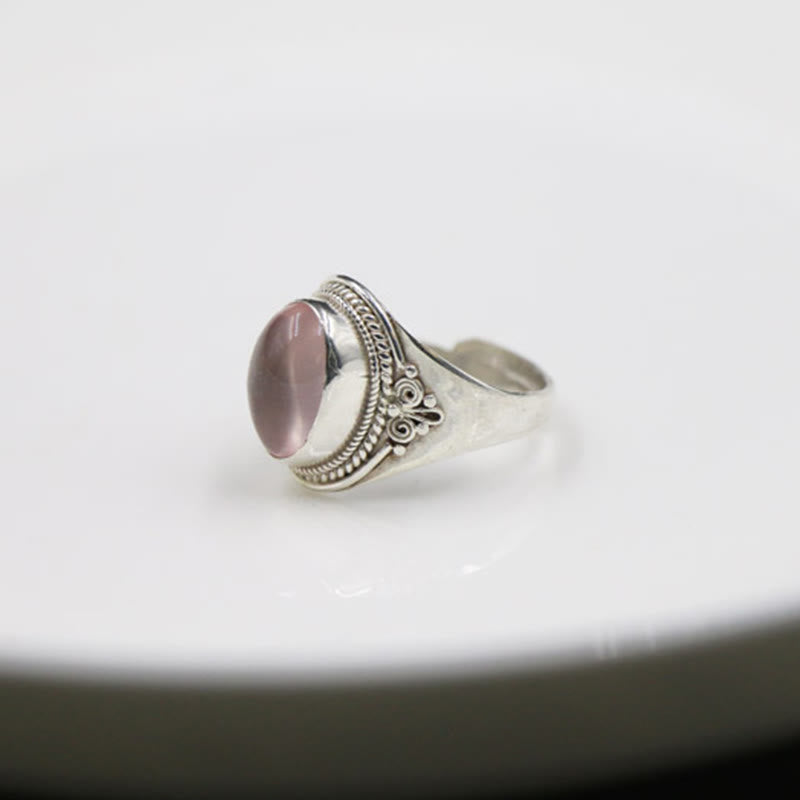 Anello regolabile in argento sterling 925 con quarzo rosa naturale fatto a mano, energia amorevole, Buddha Stones