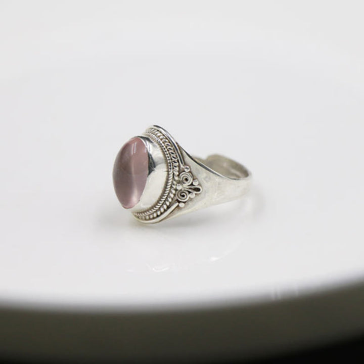 Anello regolabile in argento sterling 925 con quarzo rosa naturale fatto a mano, energia amorevole, Buddha Stones