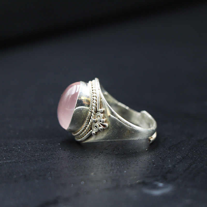 Anello regolabile in argento sterling 925 con quarzo rosa naturale fatto a mano, energia amorevole, Buddha Stones