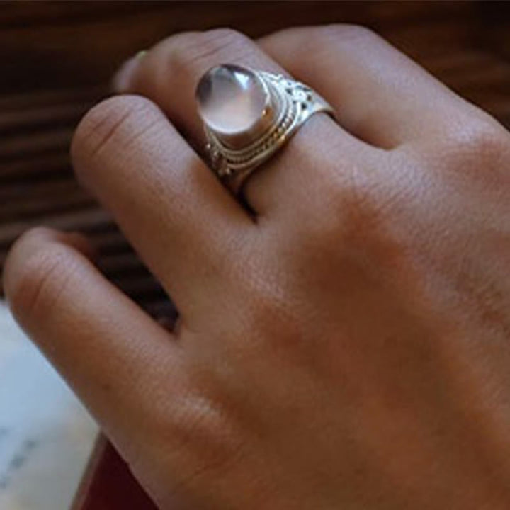 Anello regolabile in argento sterling 925 con quarzo rosa naturale fatto a mano, energia amorevole, Buddha Stones