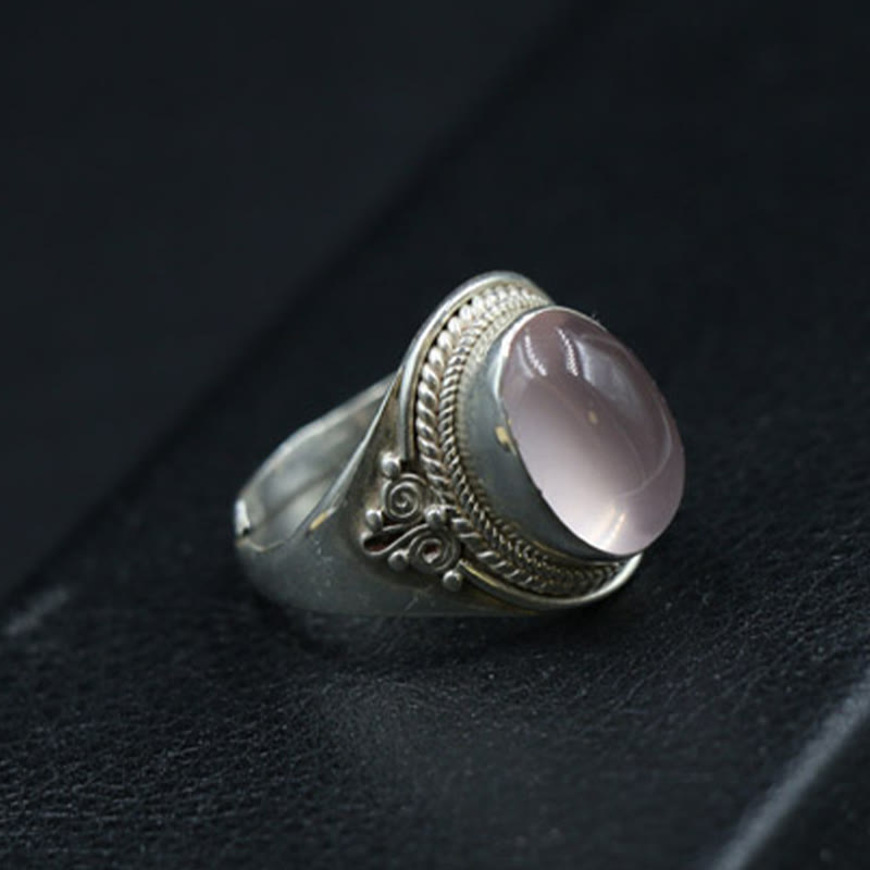 Anello regolabile in argento sterling 925 con quarzo rosa naturale fatto a mano, energia amorevole, Buddha Stones