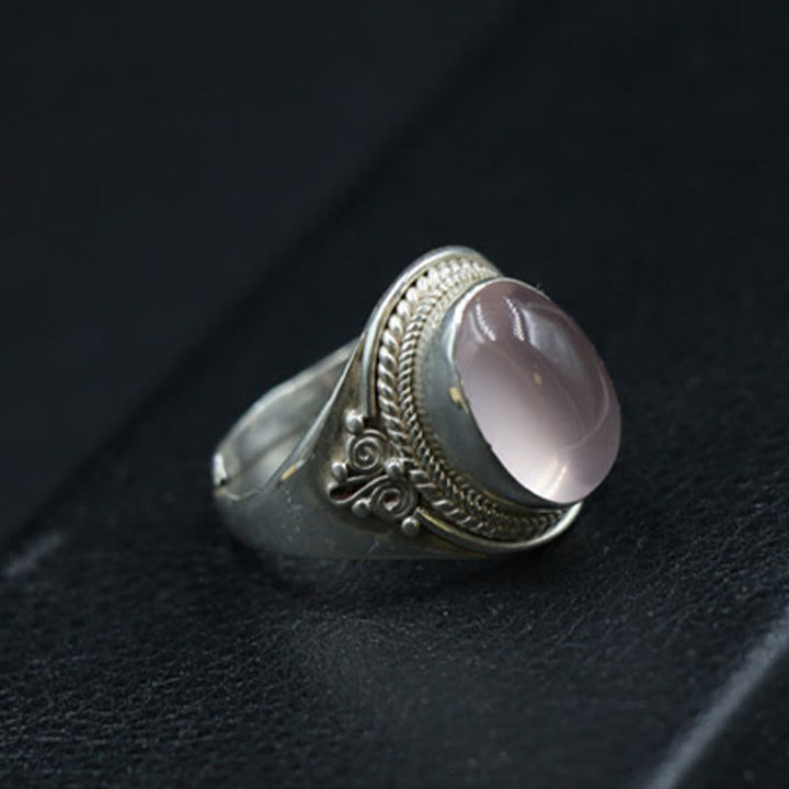 Anello regolabile in argento sterling 925 con quarzo rosa naturale fatto a mano, energia amorevole, Buddha Stones
