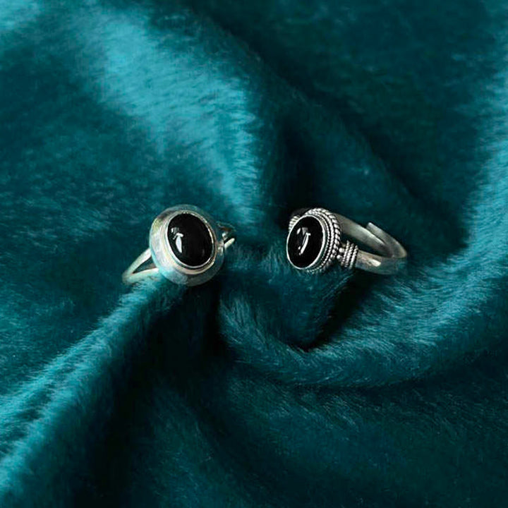 Anello regolabile in argento sterling 925 con onice nero fatto a mano, motivo Buddha Stones - image 11