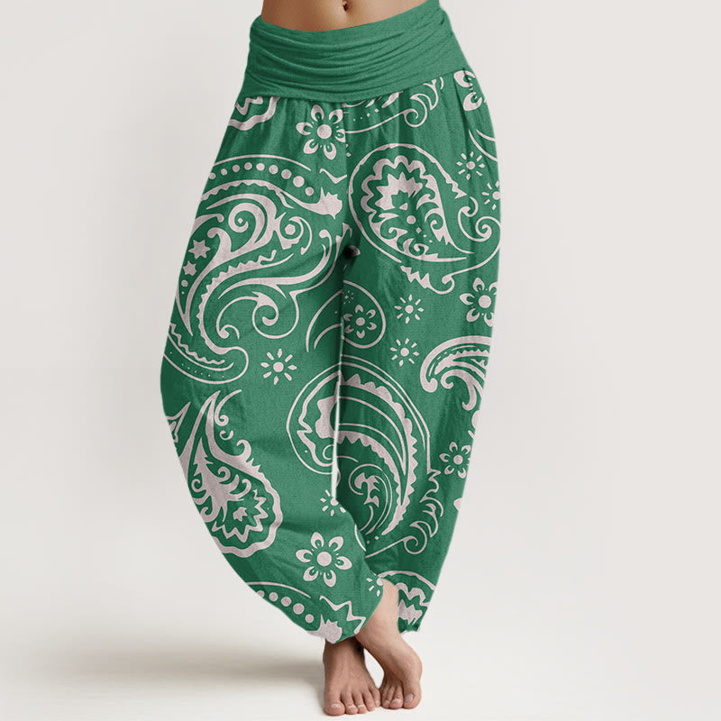 Pantaloni harem da donna con elastico in vita, casual ed eleganti, motivo floreale Paisley, Buddha Stones - Verdemare medio - US22, UK/AU26, EU54 (6XL) - image 8