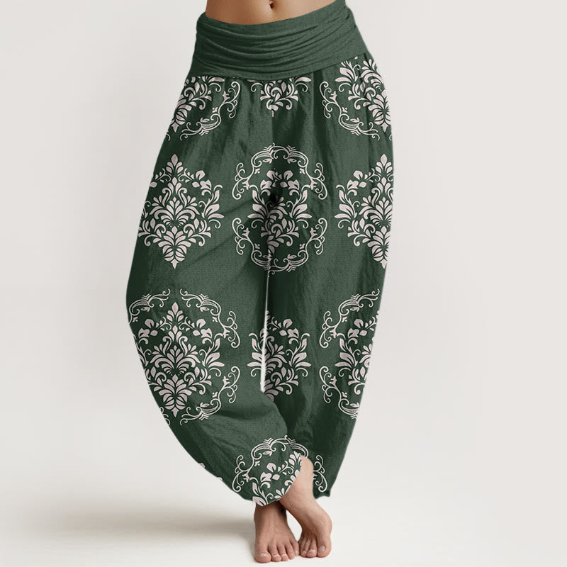 Pantaloni harem da donna con elastico in vita, motivo floreale simmetrico casual Buddha Stones - Verde foresta - US22, UK/AU26, EU54 (6XL) - image 1