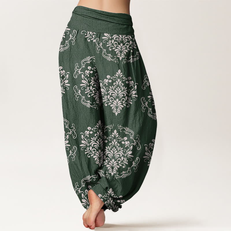 Pantaloni harem da donna con elastico in vita, motivo floreale simmetrico casual Buddha Stones - image 3