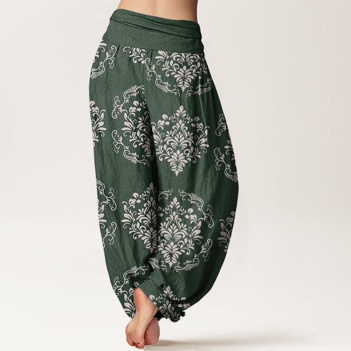Pantaloni harem da donna con elastico in vita, motivo floreale simmetrico casual Buddha Stones - image 3