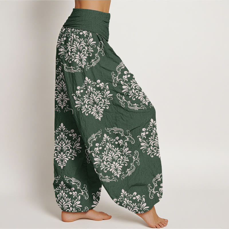 Pantaloni harem da donna con elastico in vita, motivo floreale simmetrico casual Buddha Stones - image 2