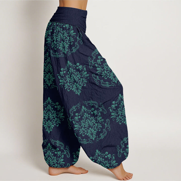 Pantaloni harem da donna con elastico in vita, motivo floreale simmetrico casual Buddha Stones - image 6