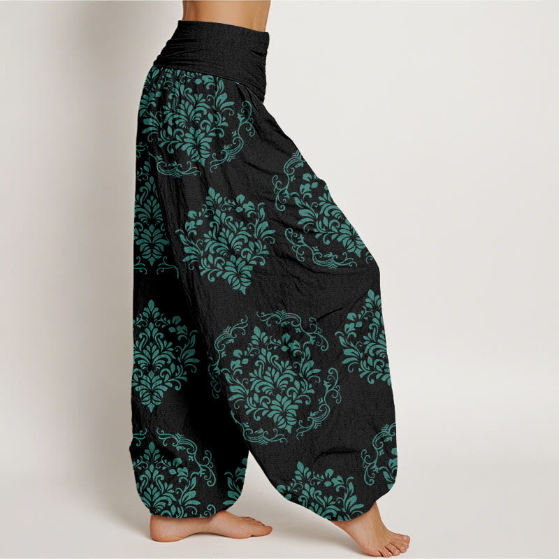 Pantaloni harem da donna con elastico in vita, motivo floreale simmetrico casual Buddha Stones - image 10